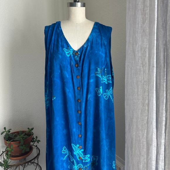 Spicy Bambu Women’s XL Dress Blue Dragonfly Maxi Dress Rayon - Picture 3 of 5